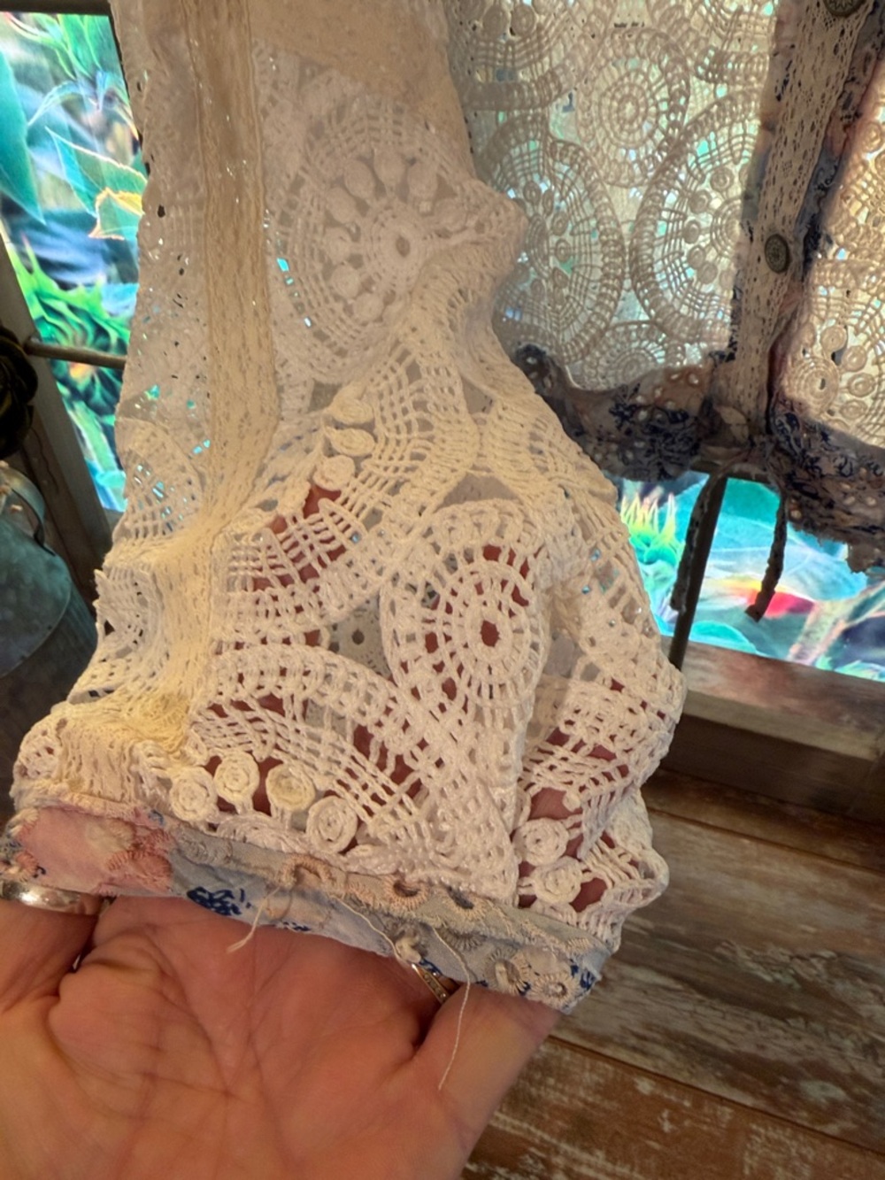 POL Sheer White Crochet Hooded Jacket with Blue Accents - Picture 2 of 9